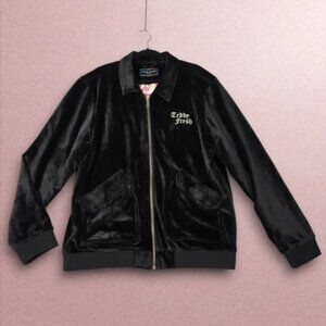 BNWOT Teddy Fresh Black Velour Full-Zip Bomber Jacket, Size XS